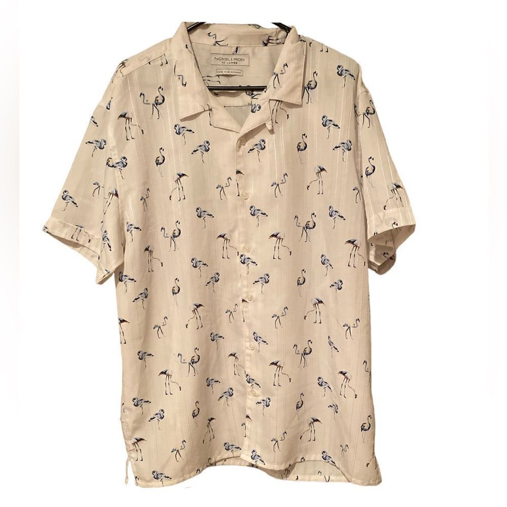 Nickle & Iron Short Sleeve Button Up Blue Flamingo Men’s Shirt Size XXL